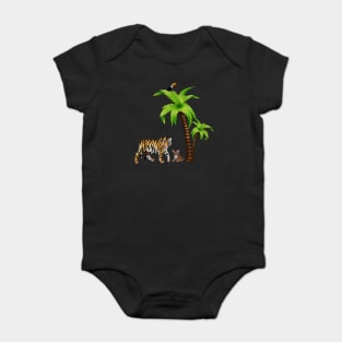 Tiger and Cub Tropical, Palm Tree Baby Bodysuit